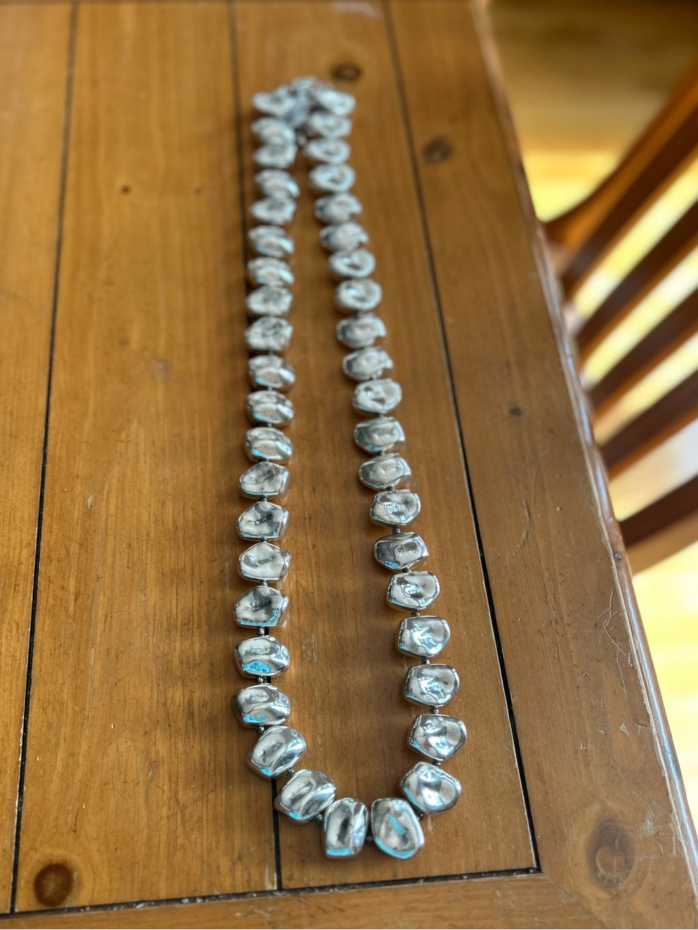 Chico's Silver Nugget Bead Long Necklace